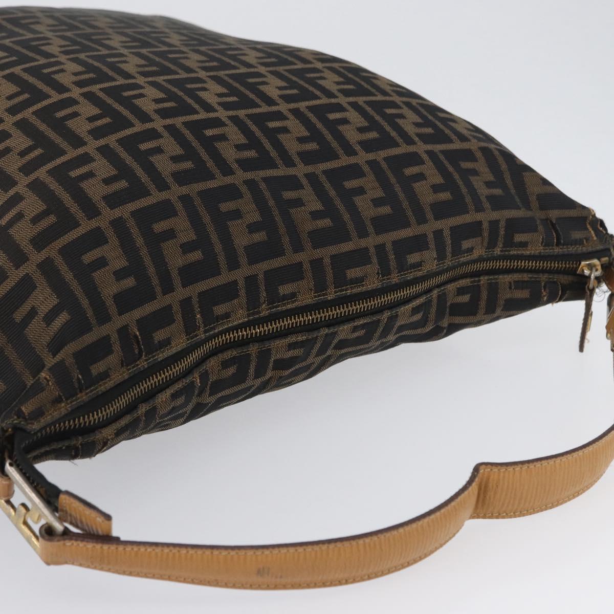 FENDI Zucca Canvas Shoulder Bag Black Brown Auth 170743