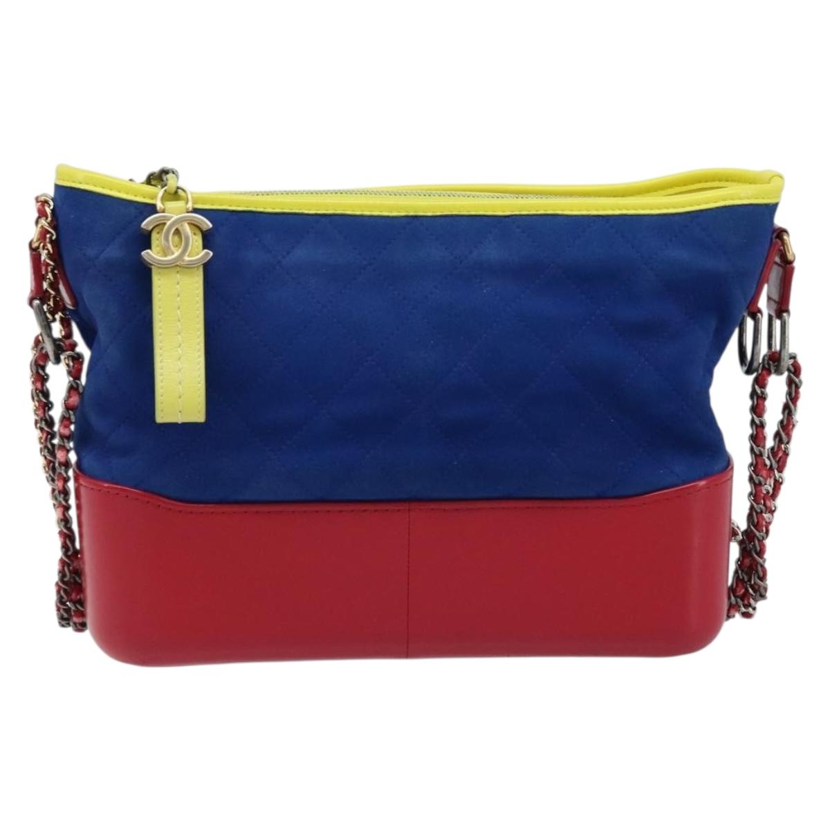 CHANEL Matelasse Gabriel De Chanel Chain Bag Suede Blue Red CC Auth 170752A