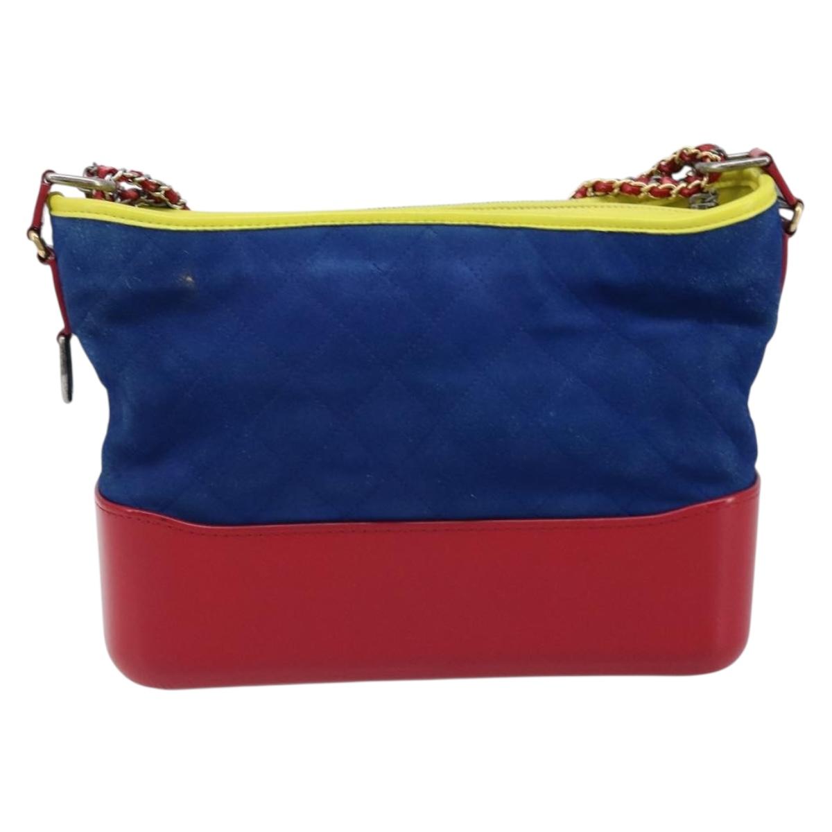CHANEL Matelasse Gabriel De Chanel Chain Bag Suede Blue Red CC Auth 170752A