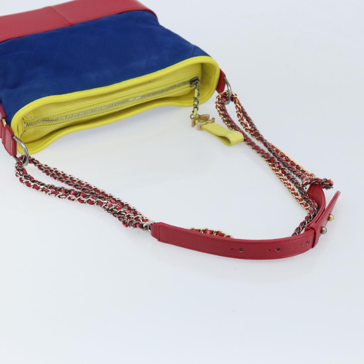CHANEL Matelasse Gabriel De Chanel Chain Bag Suede Blue Red CC Auth 170752A