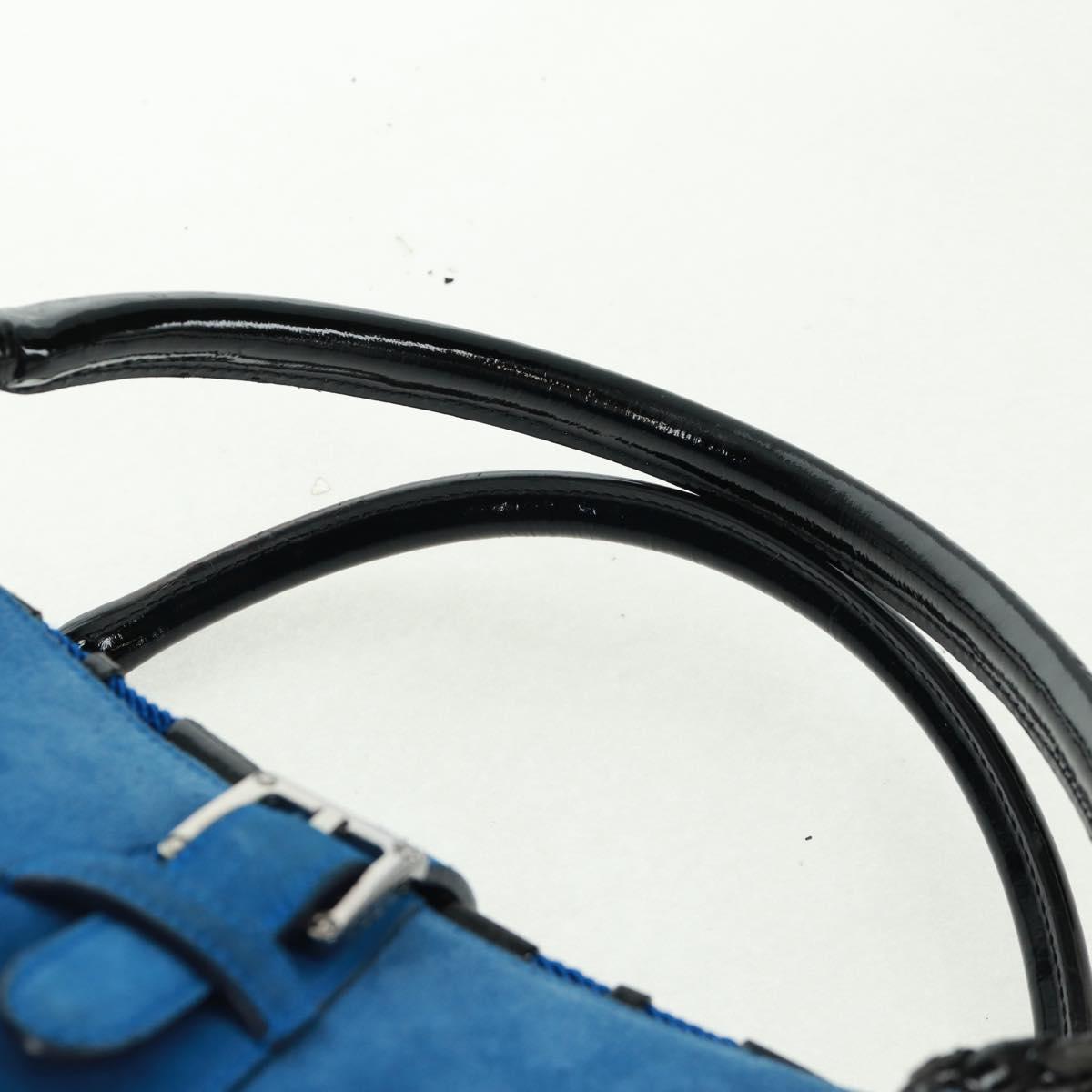 LOEWE Sender Hand Bag Suede Blue Silver Auth 170755