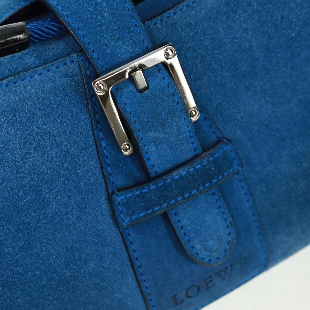 LOEWE Sender Hand Bag Suede Blue Silver Auth 170755