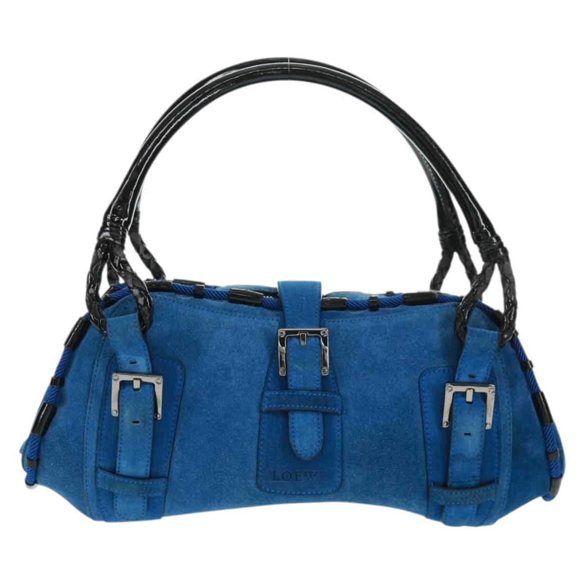 LOEWE Sender Hand Bag Suede Blue Silver Auth 170755