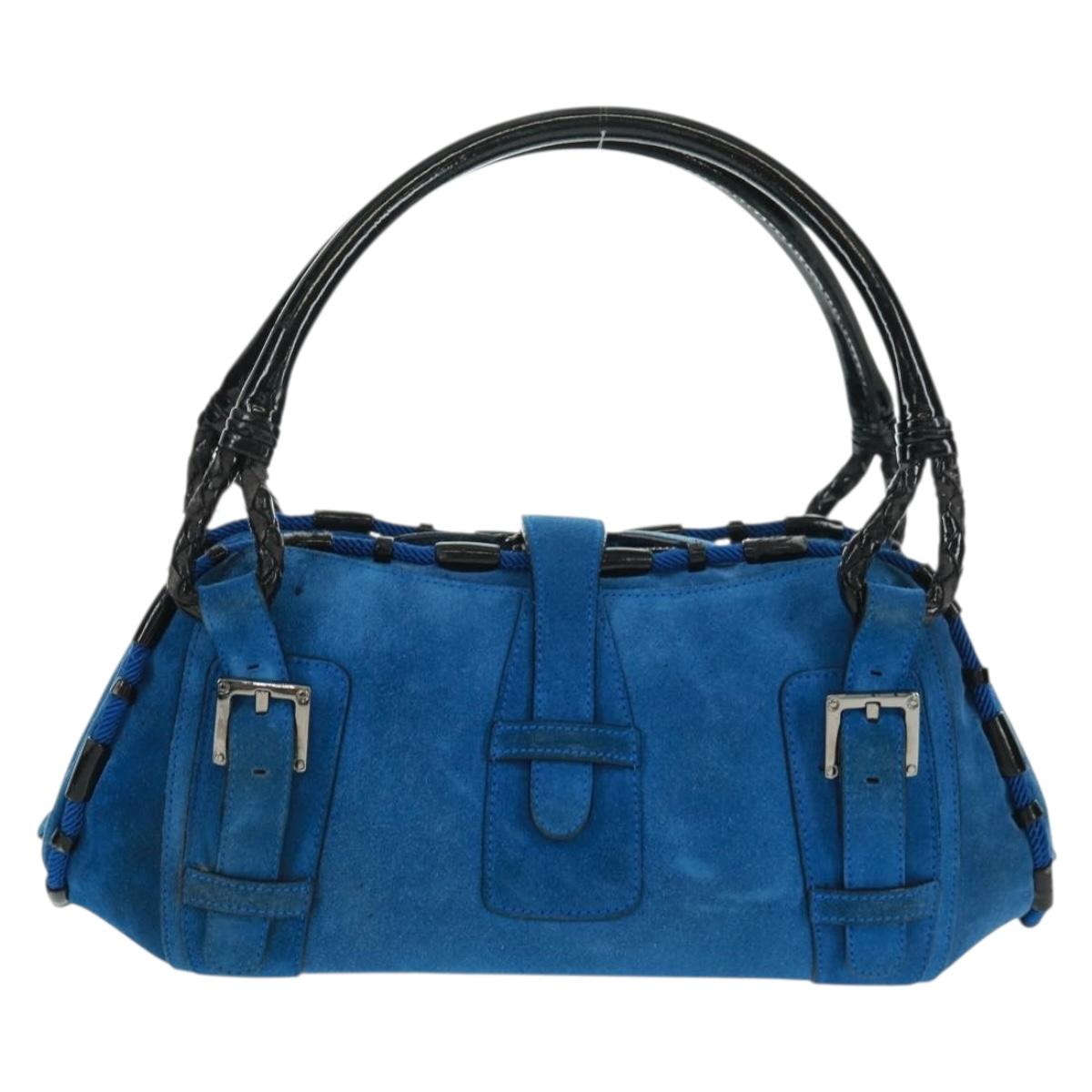 LOEWE Sender Hand Bag Suede Blue Silver Auth 170755