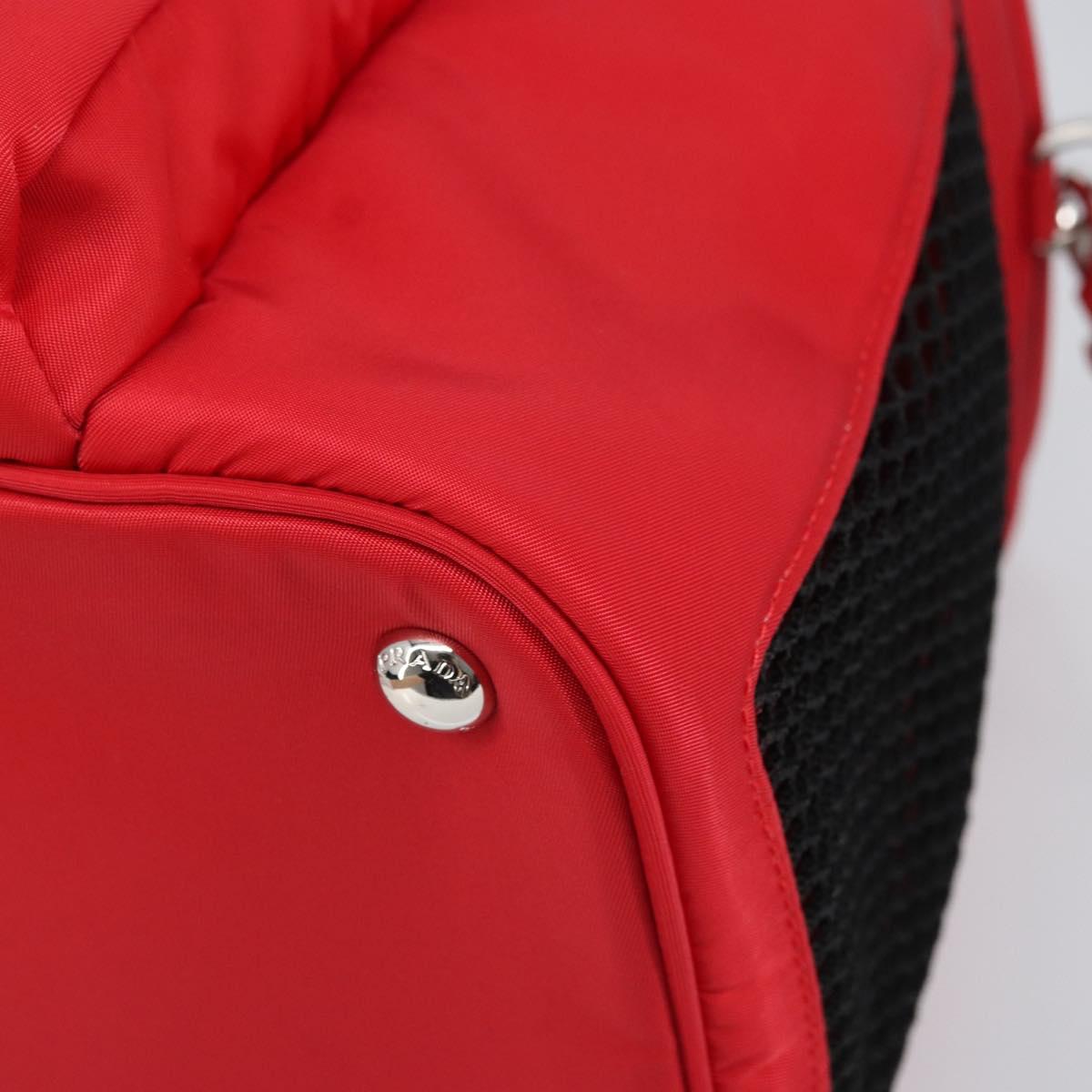 PRADA Pet Bag Pet Carry Nylon 2way Red Silver Auth 170756SAM