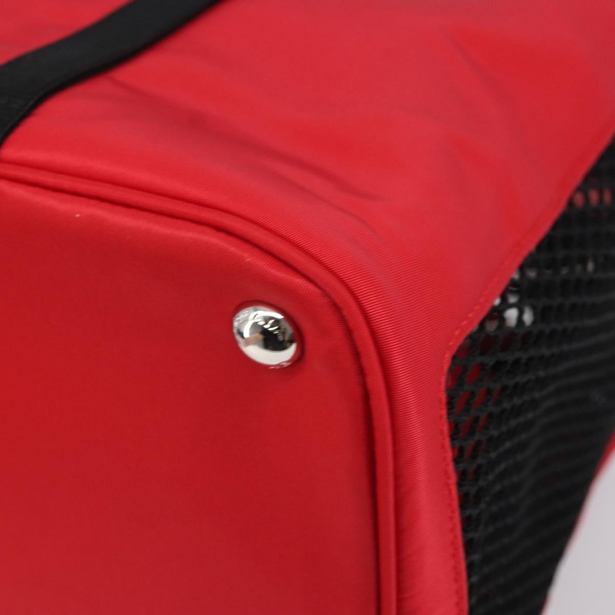 PRADA Pet Bag Pet Carry Nylon 2way Red Silver Auth 170756SAM