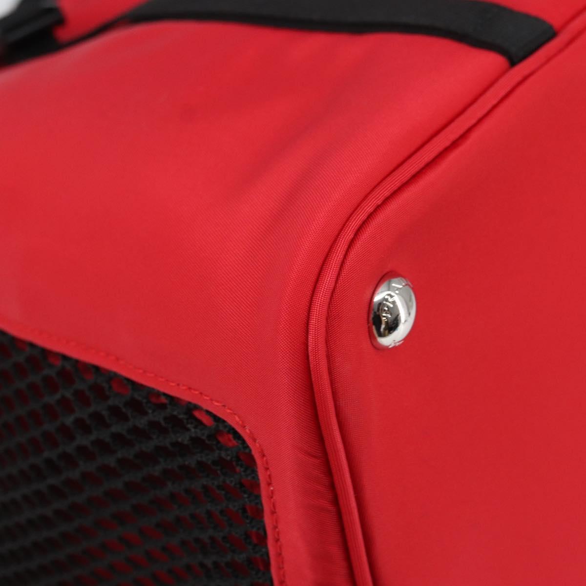 PRADA Pet Bag Pet Carry Nylon 2way Red Silver Auth 170756SAM