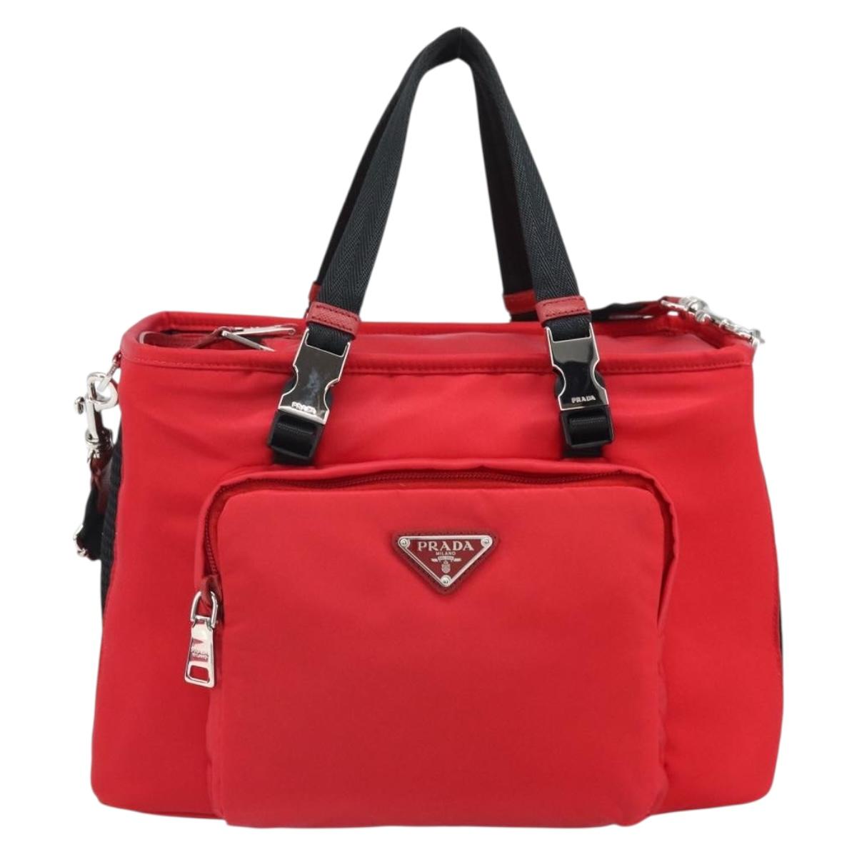 PRADA Pet Bag Pet Carry Nylon 2way Red Silver Auth 170756SAM