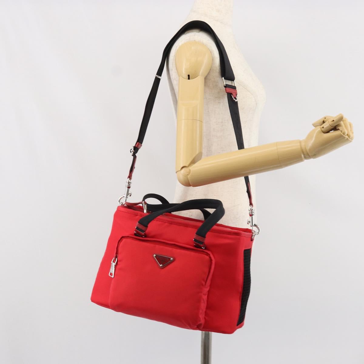 PRADA Pet Bag Pet Carry Nylon 2way Red Silver Auth 170756SAM