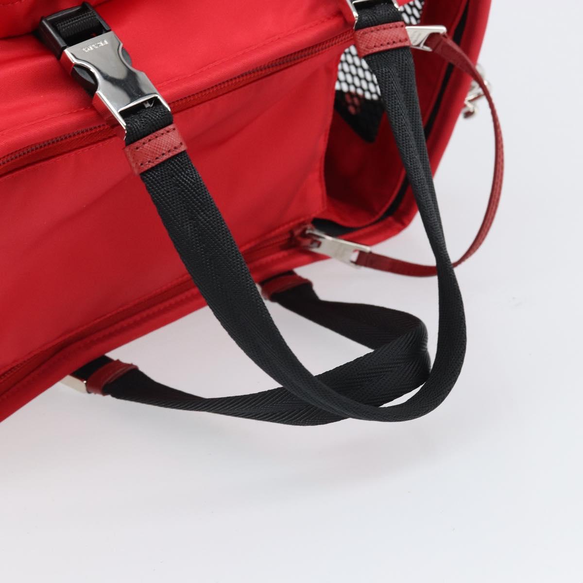 PRADA Pet Bag Pet Carry Nylon 2way Red Silver Auth 170756SAM