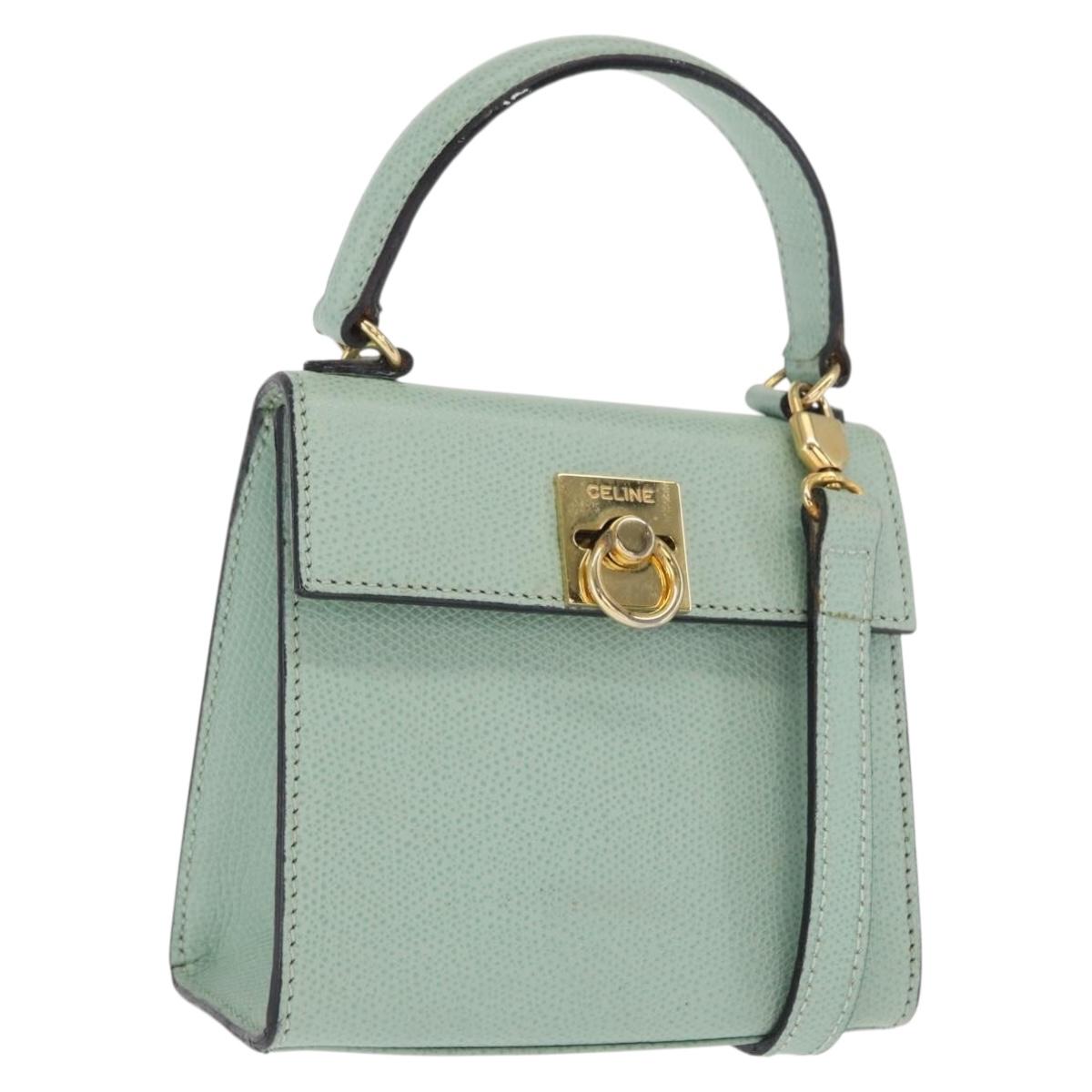 CELINE Hand Bag Leather 2way Green Gold Auth 170757A