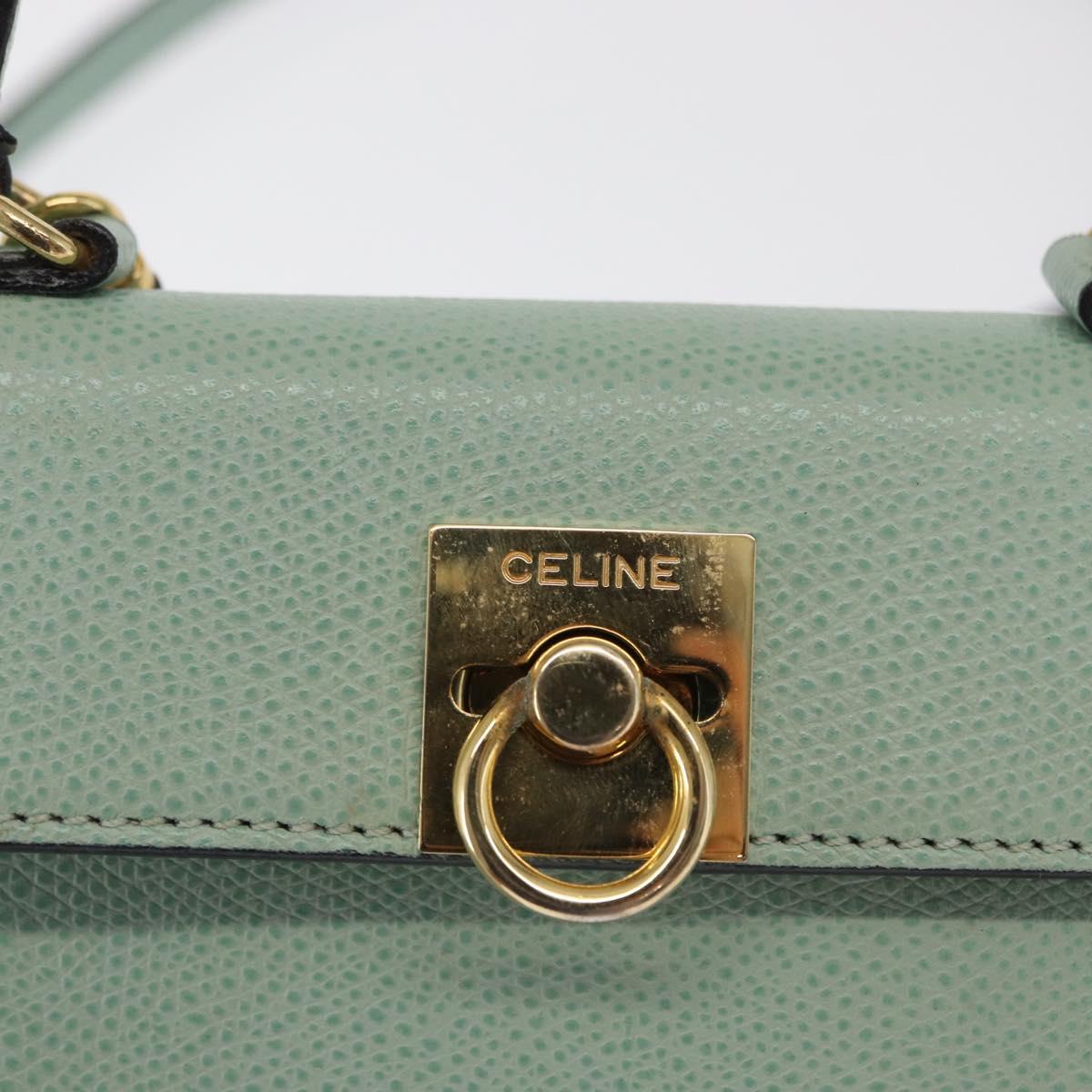 CELINE Hand Bag Leather 2way Green Gold Auth 170757A