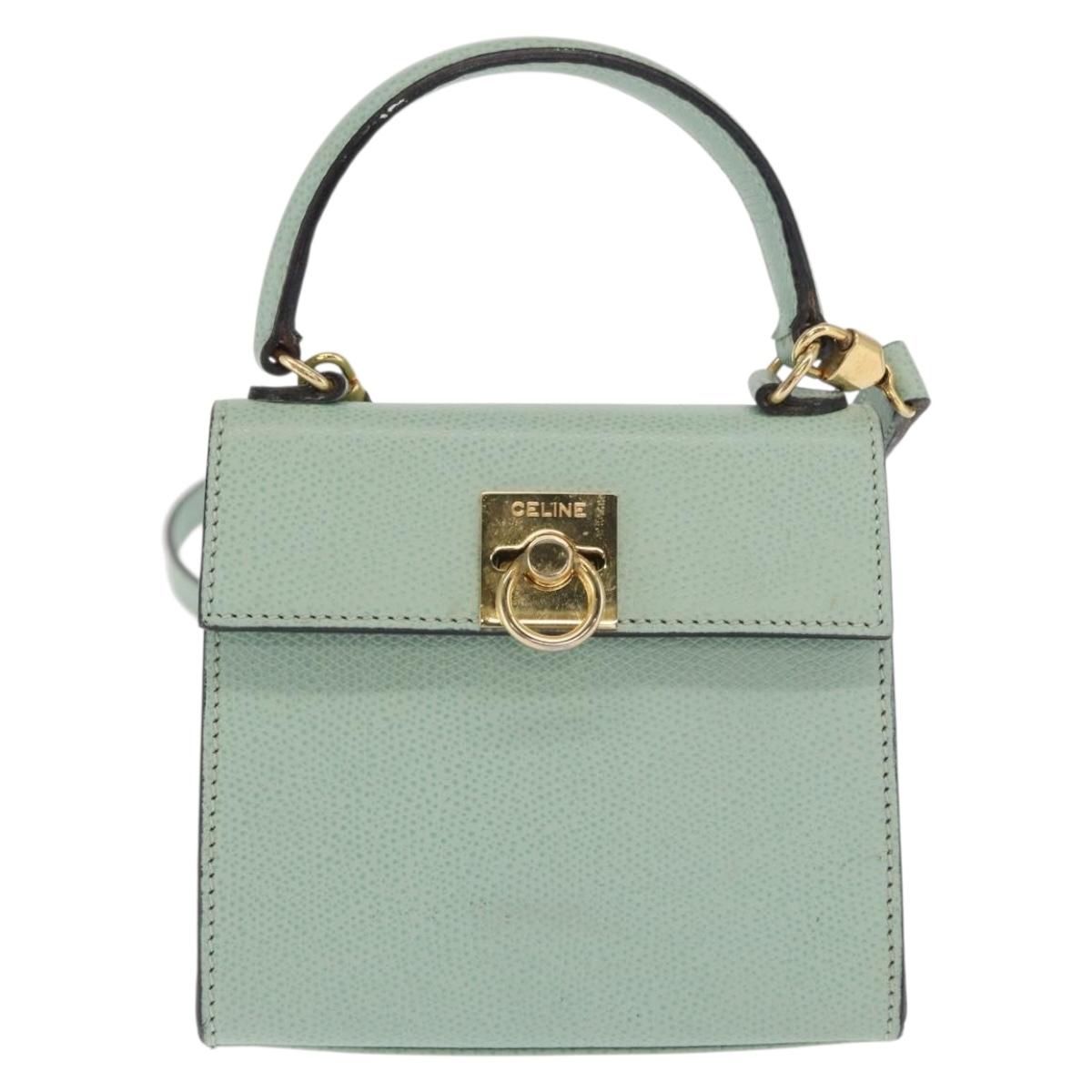 CELINE Hand Bag Leather 2way Green Gold Auth 170757A