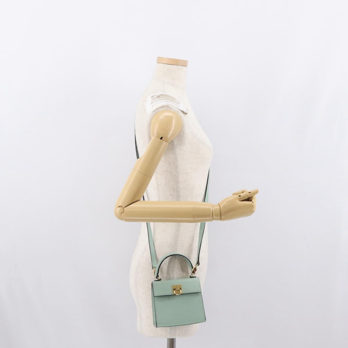CELINE Hand Bag Leather 2way Green Gold Auth 170757A