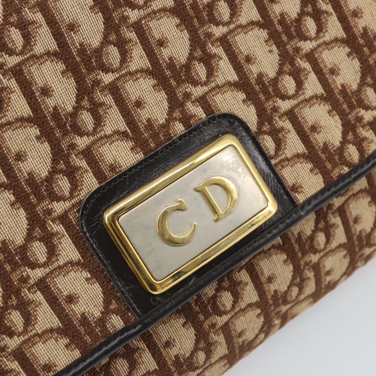 Christian Dior Trotter Canvas Chain Shoulder Bag Brown Gold Auth 170764