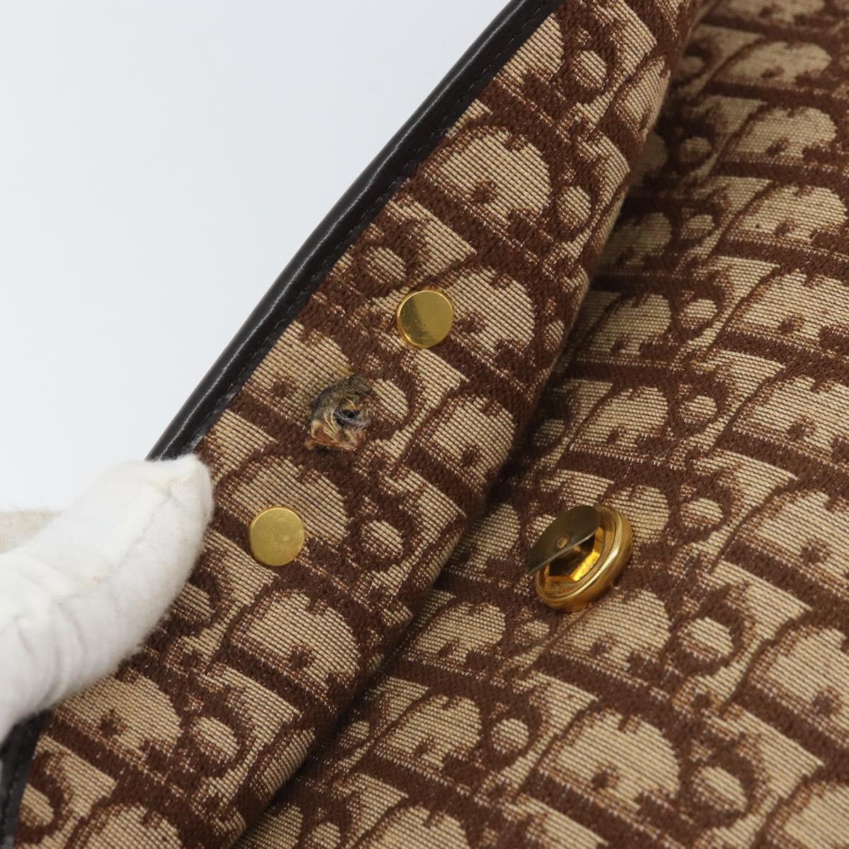 Christian Dior Trotter Canvas Chain Shoulder Bag Brown Gold Auth 170764