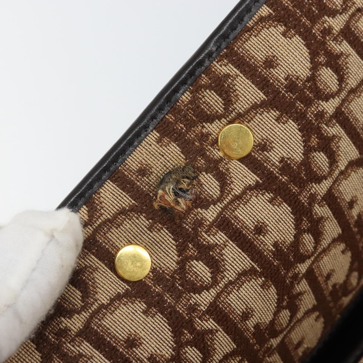 Christian Dior Trotter Canvas Chain Shoulder Bag Brown Gold Auth 170764