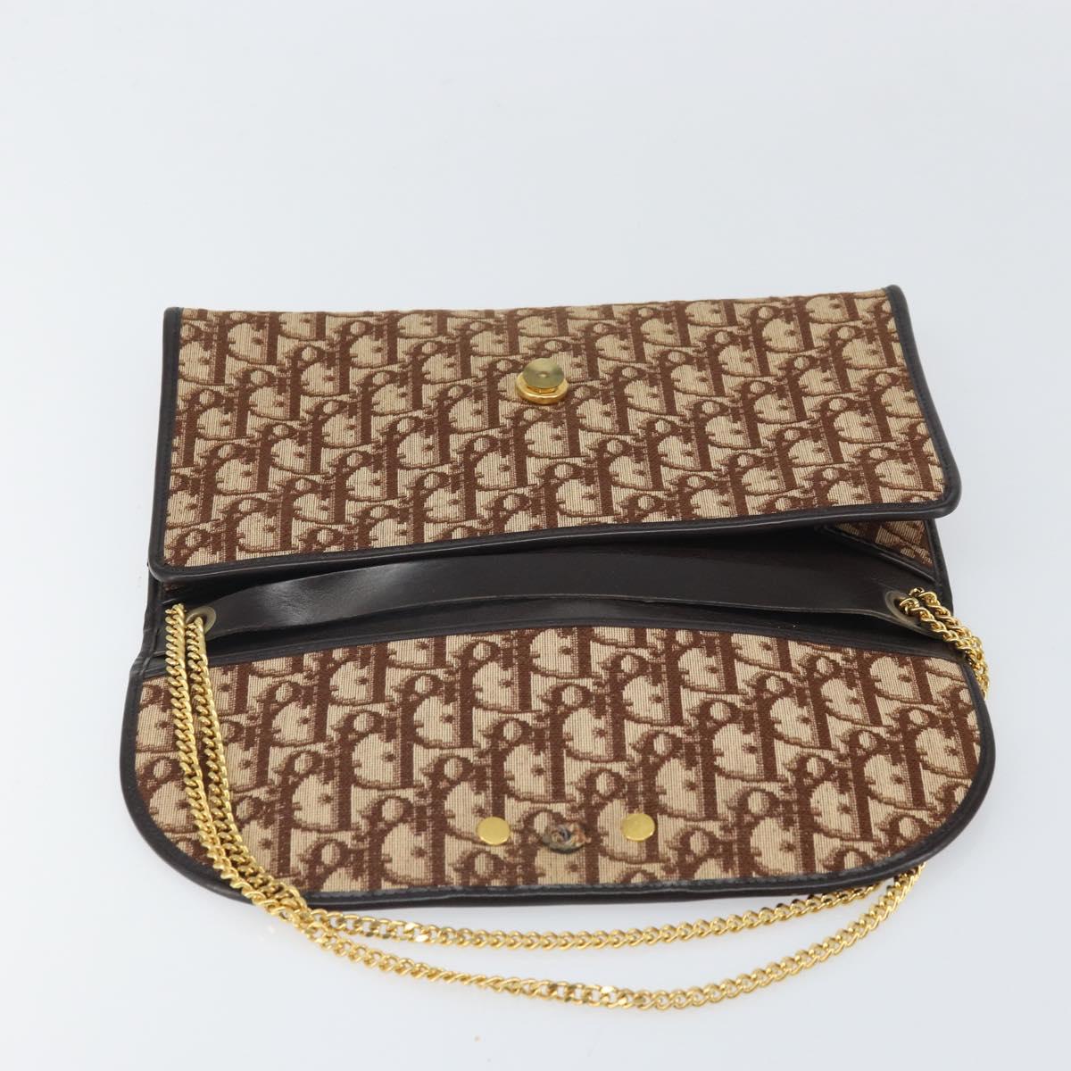 Christian Dior Trotter Canvas Chain Shoulder Bag Brown Gold Auth 170764