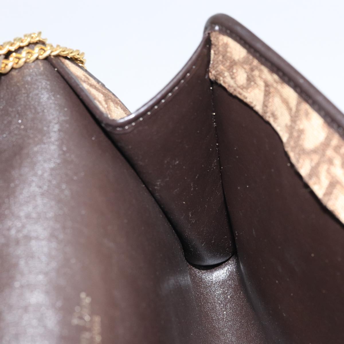 Christian Dior Trotter Canvas Chain Shoulder Bag Brown Gold Auth 170764