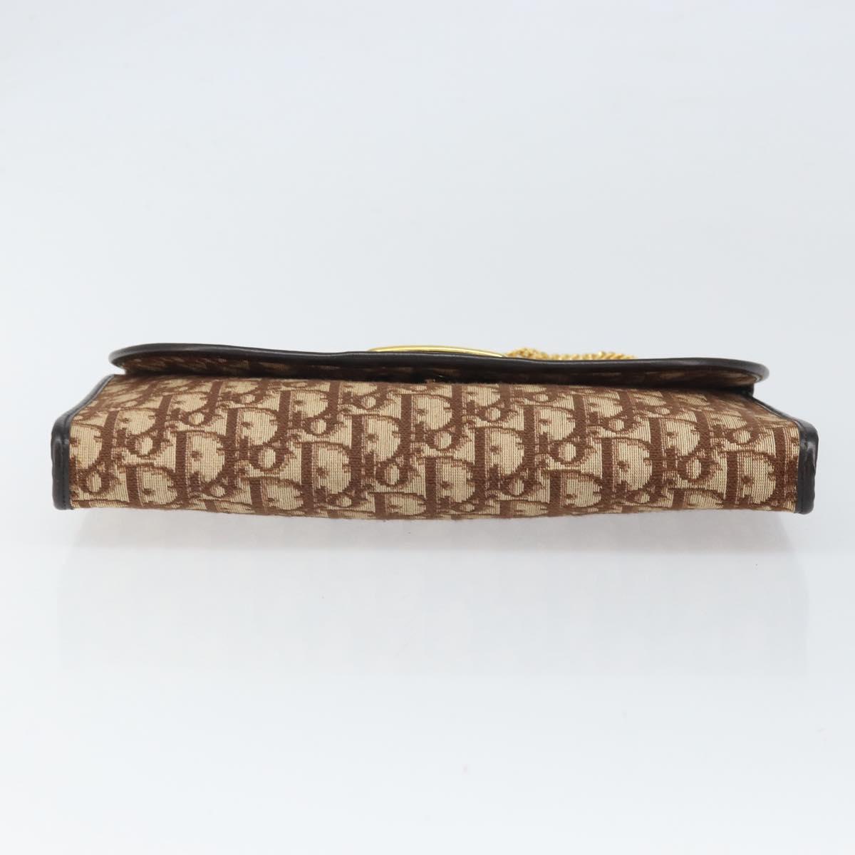 Christian Dior Trotter Canvas Chain Shoulder Bag Brown Gold Auth 170764