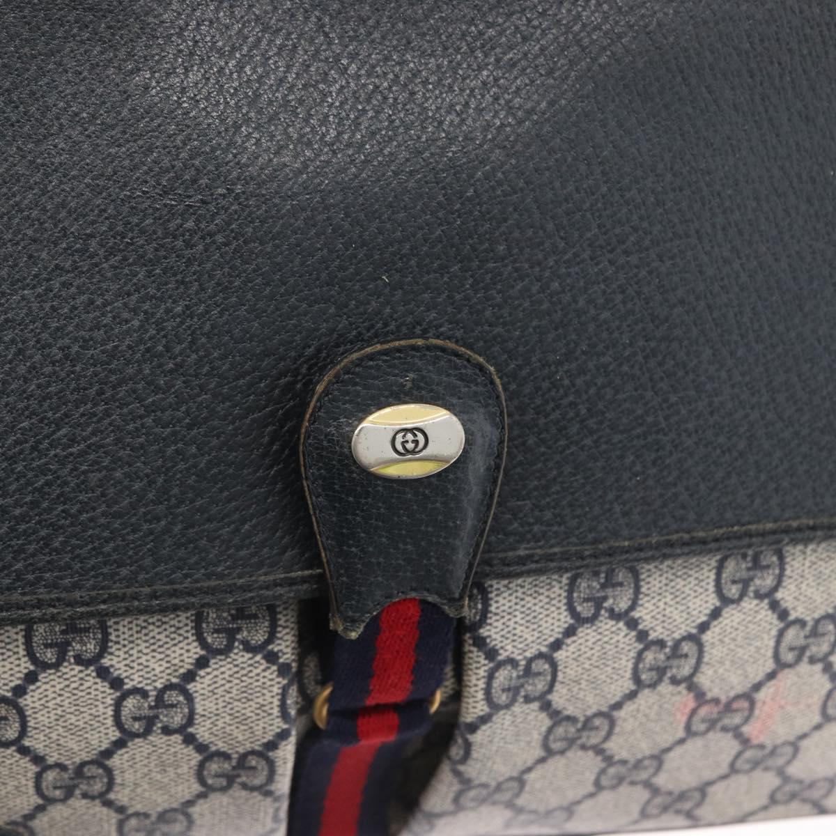 GUCCI GG Supreme Sherry Line Shoulder Bag PVC Navy Gold 904 02 084 Auth 170766