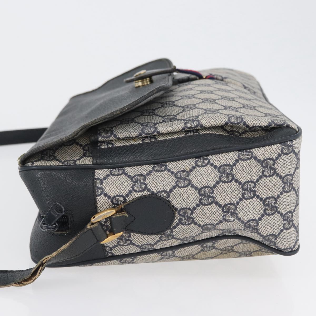 GUCCI GG Supreme Sherry Line Shoulder Bag PVC Navy Gold 904 02 084 Auth 170766
