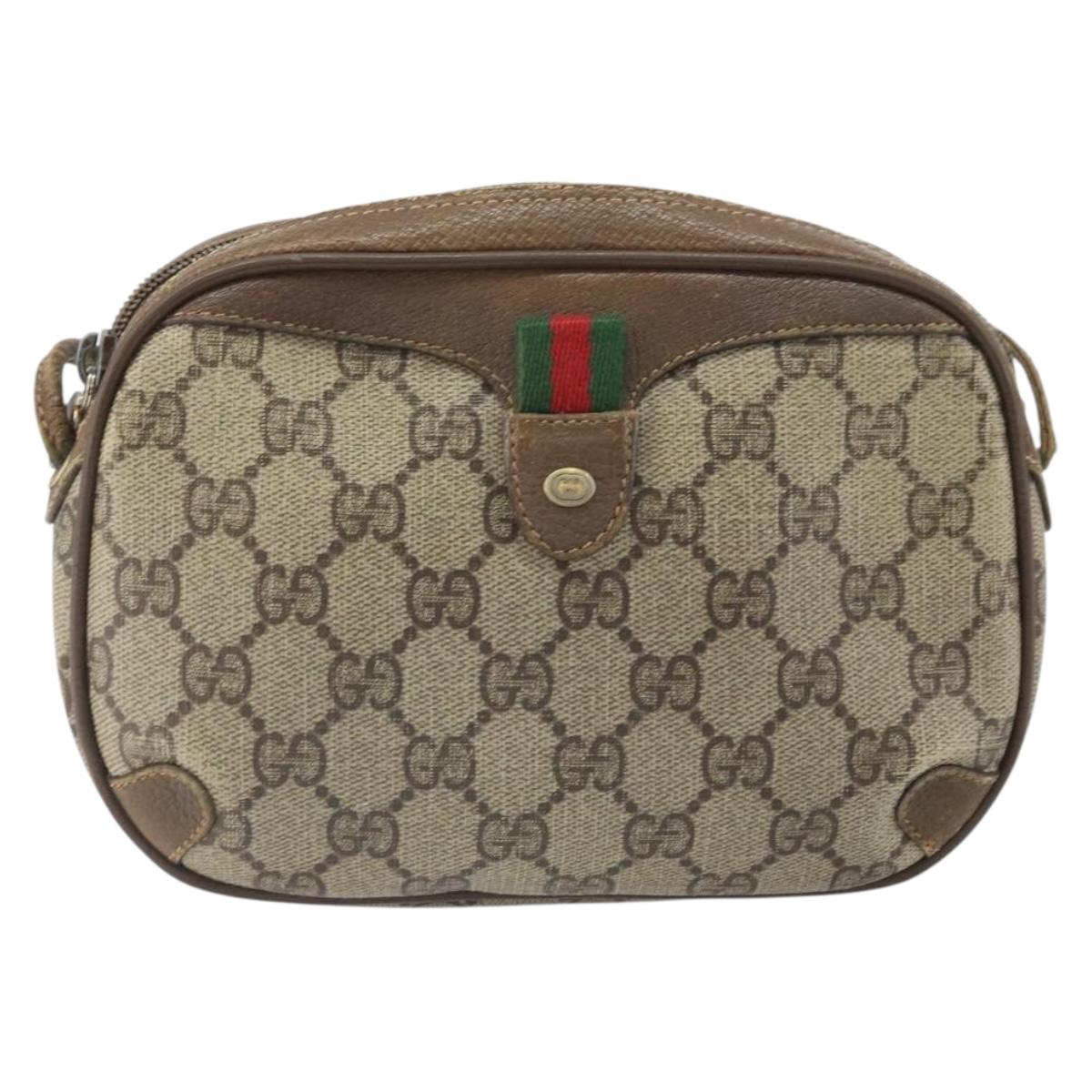 GUCCI GG Supreme Web Sherry Line Bag PVC Beige Gold 89 02 066 Auth 170778