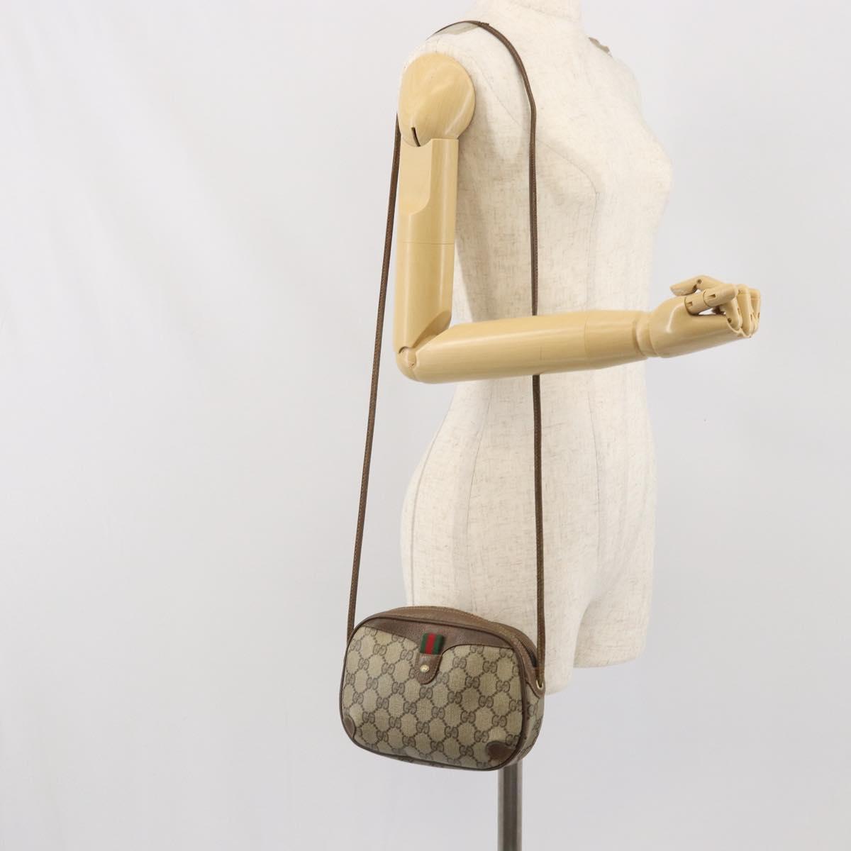 GUCCI GG Supreme Web Sherry Line Bag PVC Beige Gold 89 02 066 Auth 170778