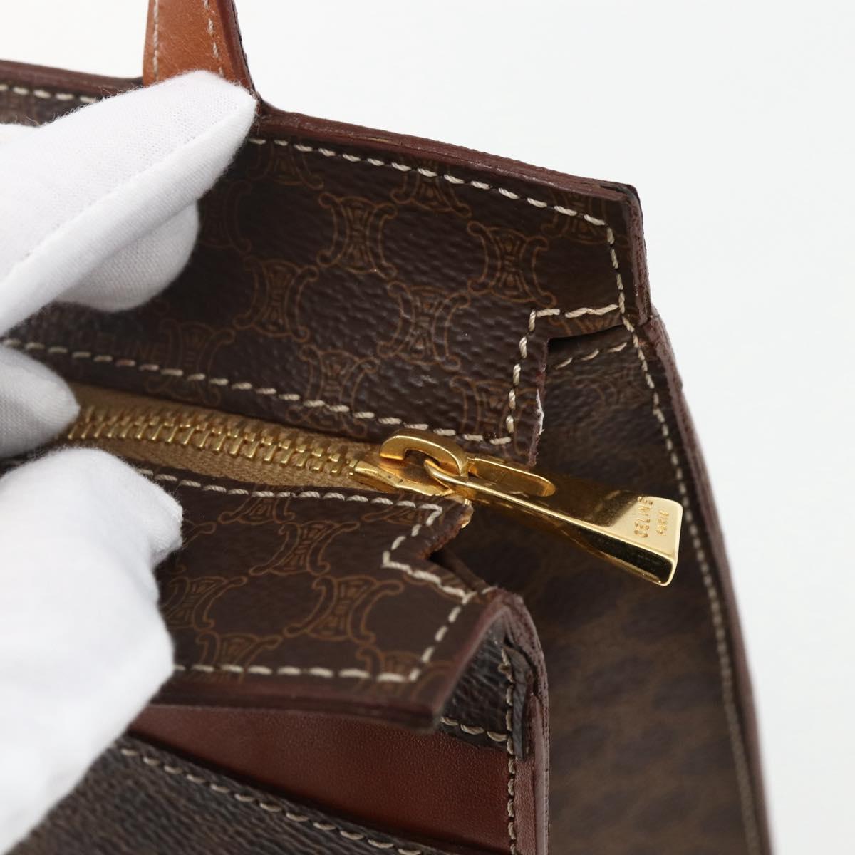 CELINE Macadam Canvas Hand Bag PVC Leather Brown Gold Auth 170786