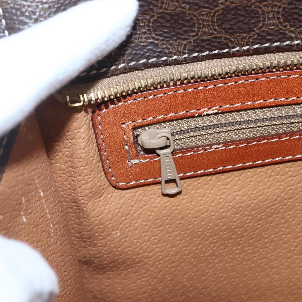 CELINE Macadam Canvas Hand Bag PVC Leather Brown Gold Auth 170786