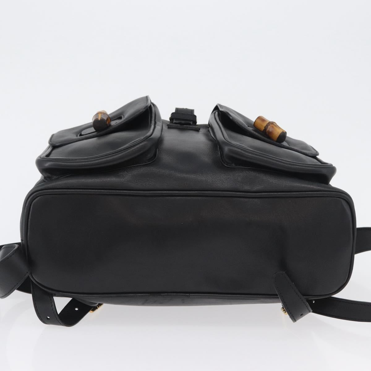 GUCCI Bamboo Backpack Leather Black Gold 003 2058 0016 Auth 170790A
