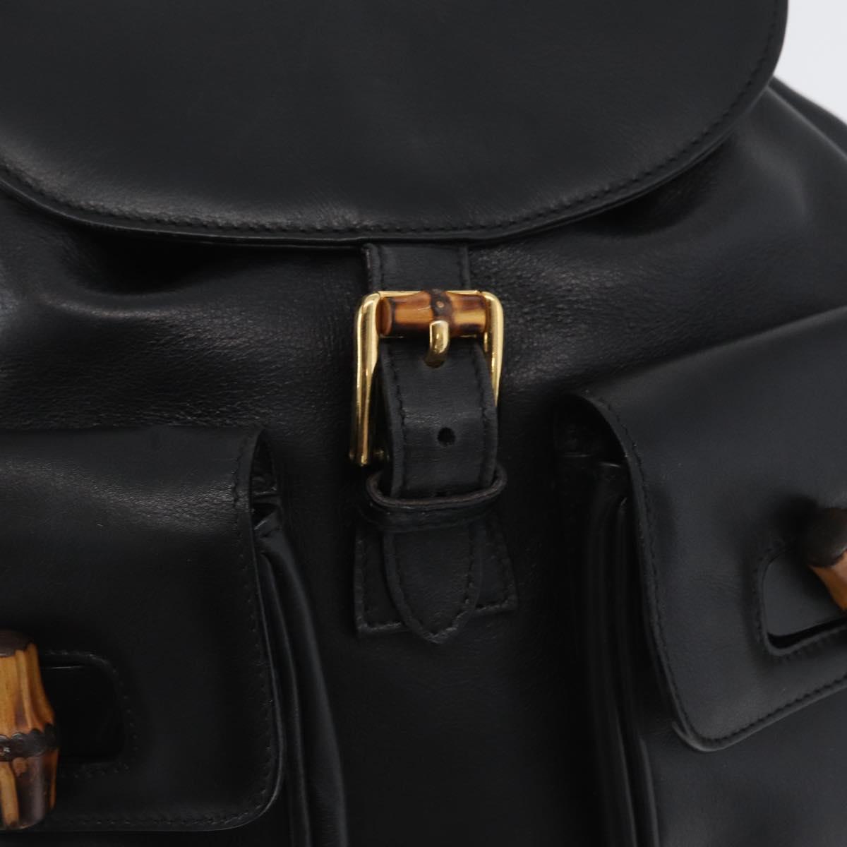 GUCCI Bamboo Backpack Leather Black Gold 003 2058 0016 Auth 170790A