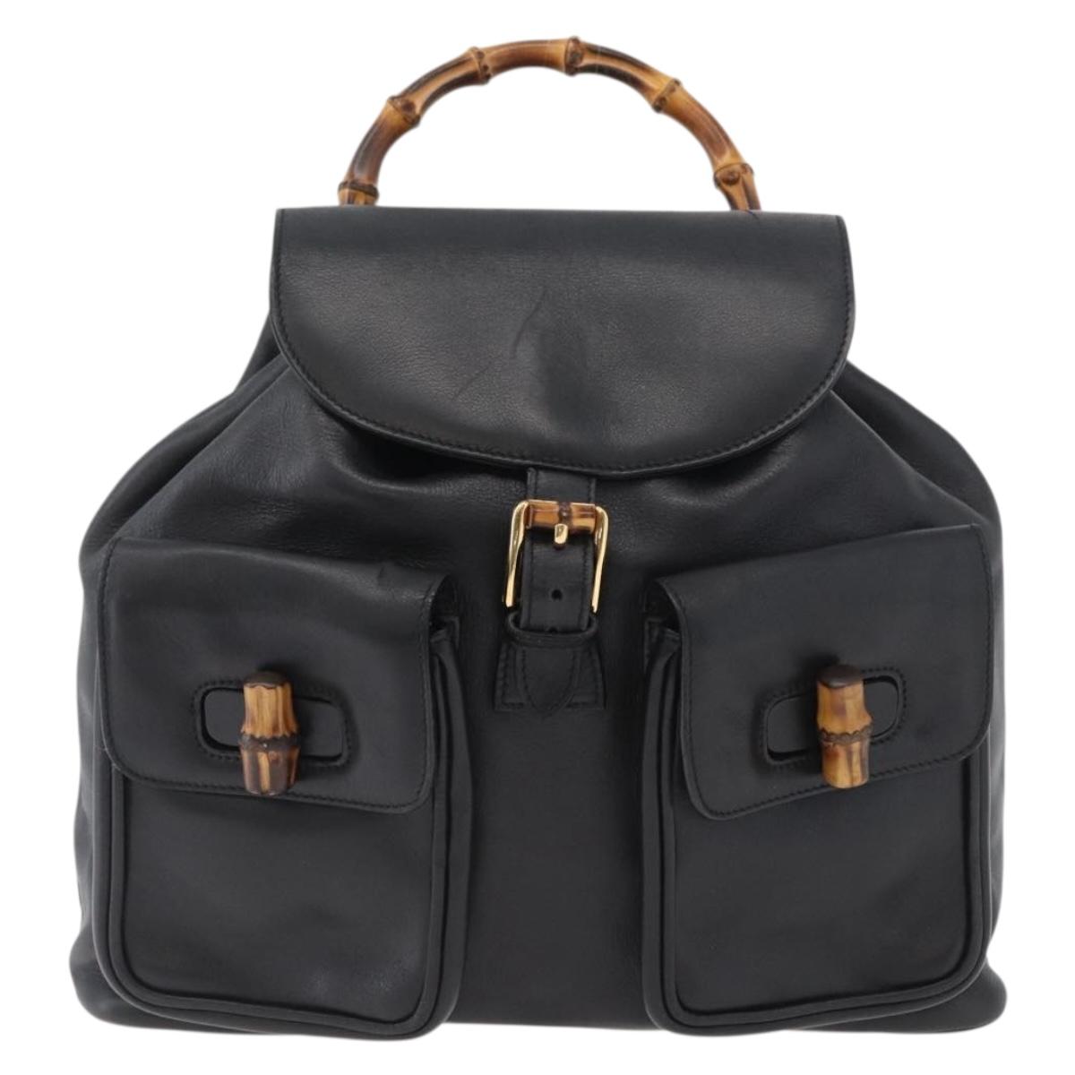 GUCCI Bamboo Backpack Leather Black Gold 003 2058 0016 Auth 170790A