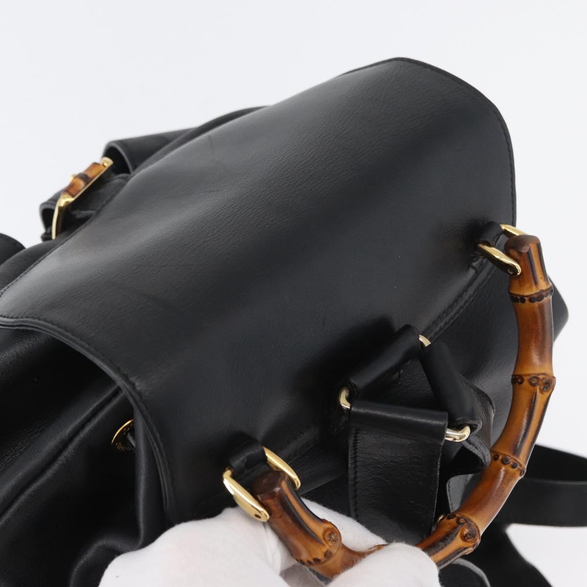 GUCCI Bamboo Backpack Leather Black Gold 003 2058 0016 Auth 170790A