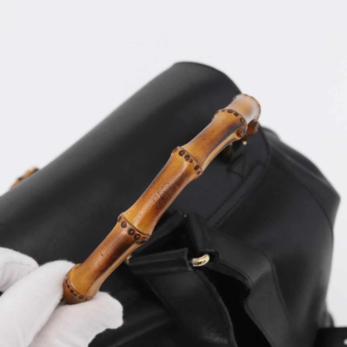 GUCCI Bamboo Backpack Leather Black Gold 003 2058 0016 Auth 170790A