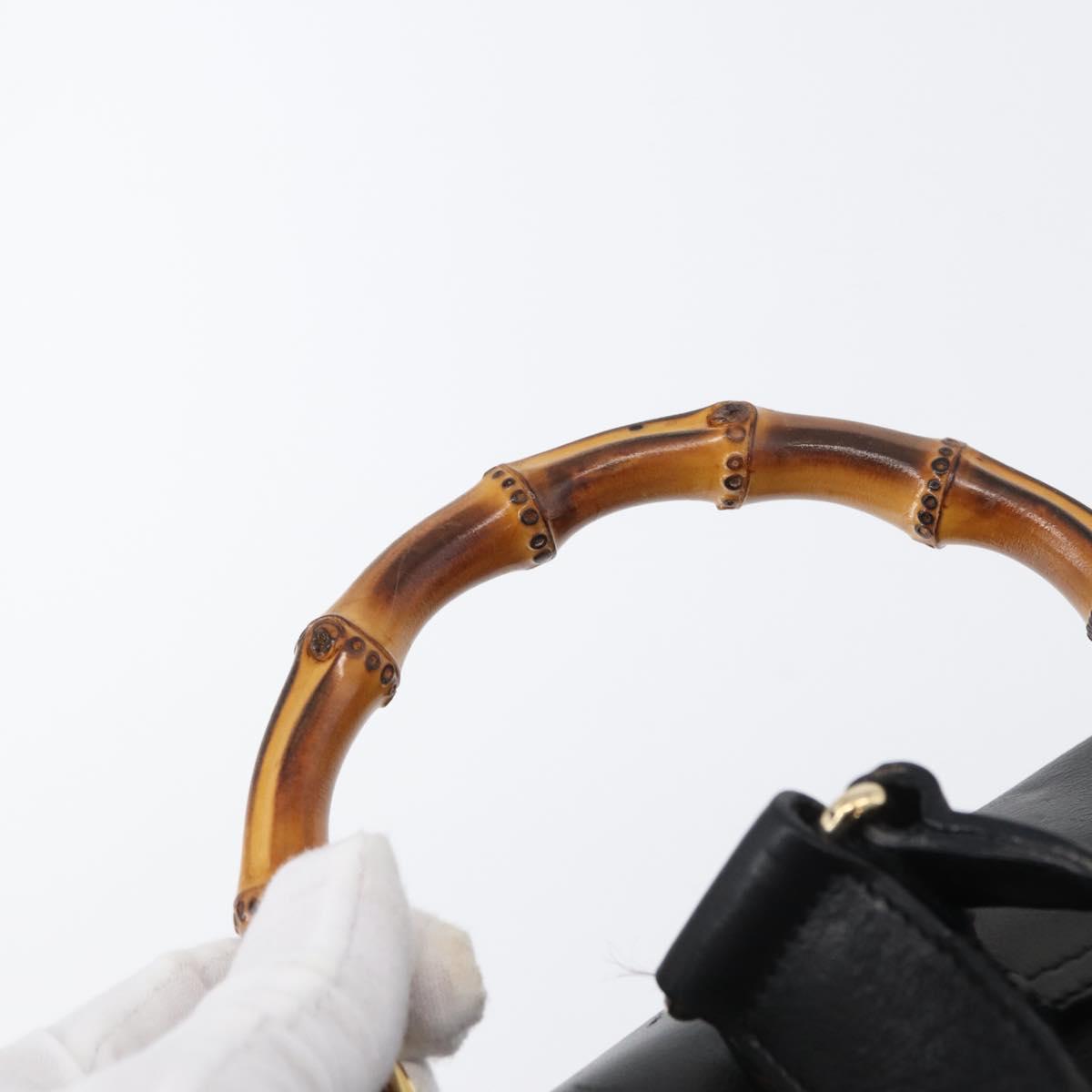 GUCCI Bamboo Backpack Leather Black Gold 003 2058 0016 Auth 170790A