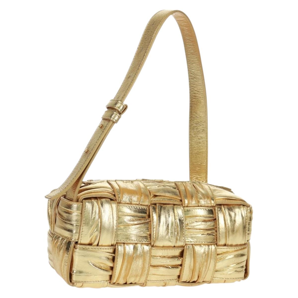 BOTTEGA VENETA MAXI INTRECCIATO Cassette Shoulder Bag Leather Gold Auth 170792