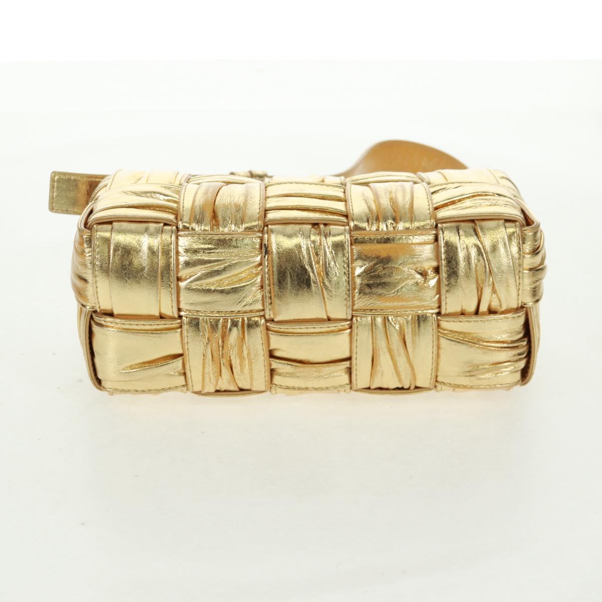 BOTTEGA VENETA MAXI INTRECCIATO Cassette Shoulder Bag Leather Gold Auth 170792