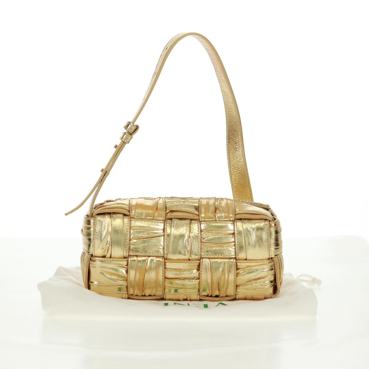 BOTTEGA VENETA MAXI INTRECCIATO Cassette Shoulder Bag Leather Gold Auth 170792