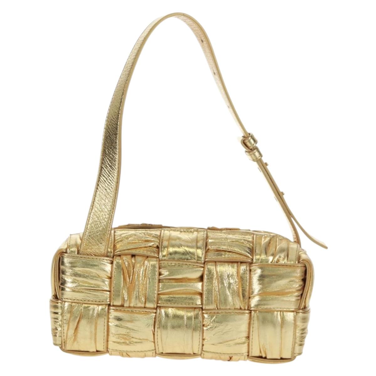 BOTTEGA VENETA MAXI INTRECCIATO Cassette Shoulder Bag Leather Gold Auth 170792
