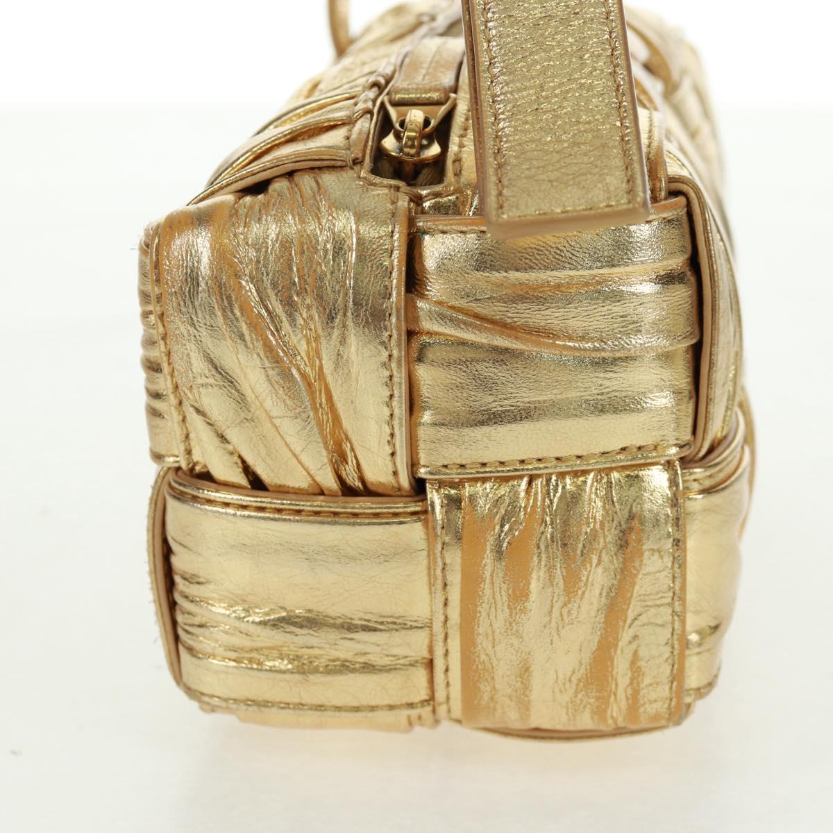 BOTTEGA VENETA MAXI INTRECCIATO Cassette Shoulder Bag Leather Gold Auth 170792