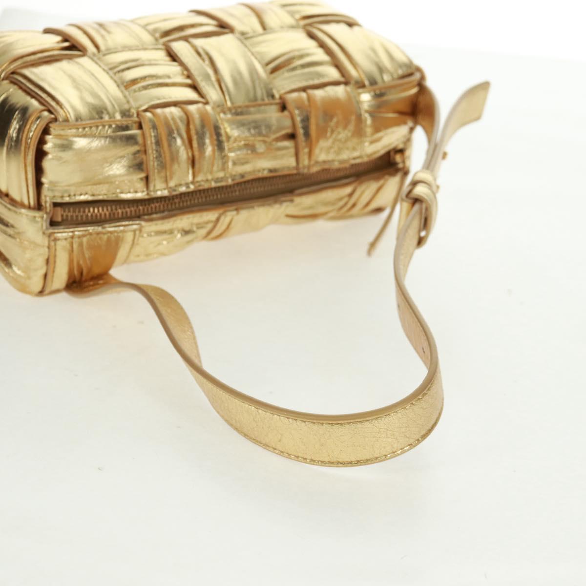BOTTEGA VENETA MAXI INTRECCIATO Cassette Shoulder Bag Leather Gold Auth 170792