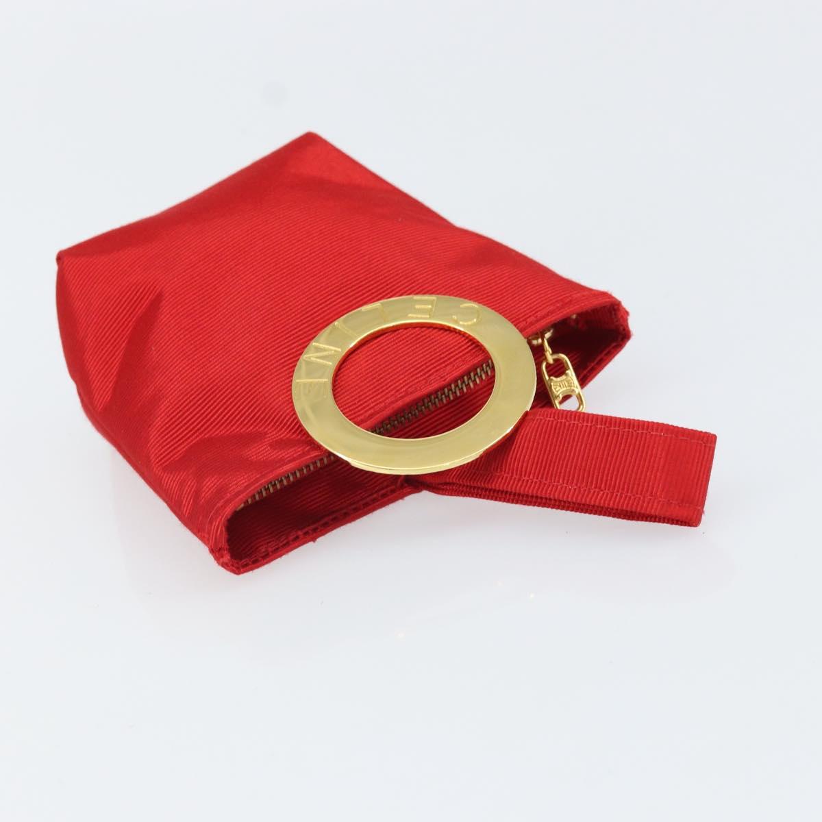 CELINE Circle Pouch Nylon Handkerchief Set Red Gold Auth 170797V