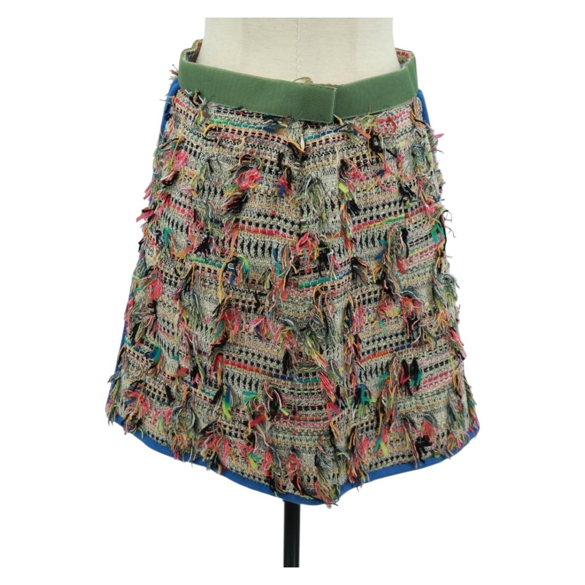 CHANEL Skirt Tweed Multicolor CC Auth 170807V