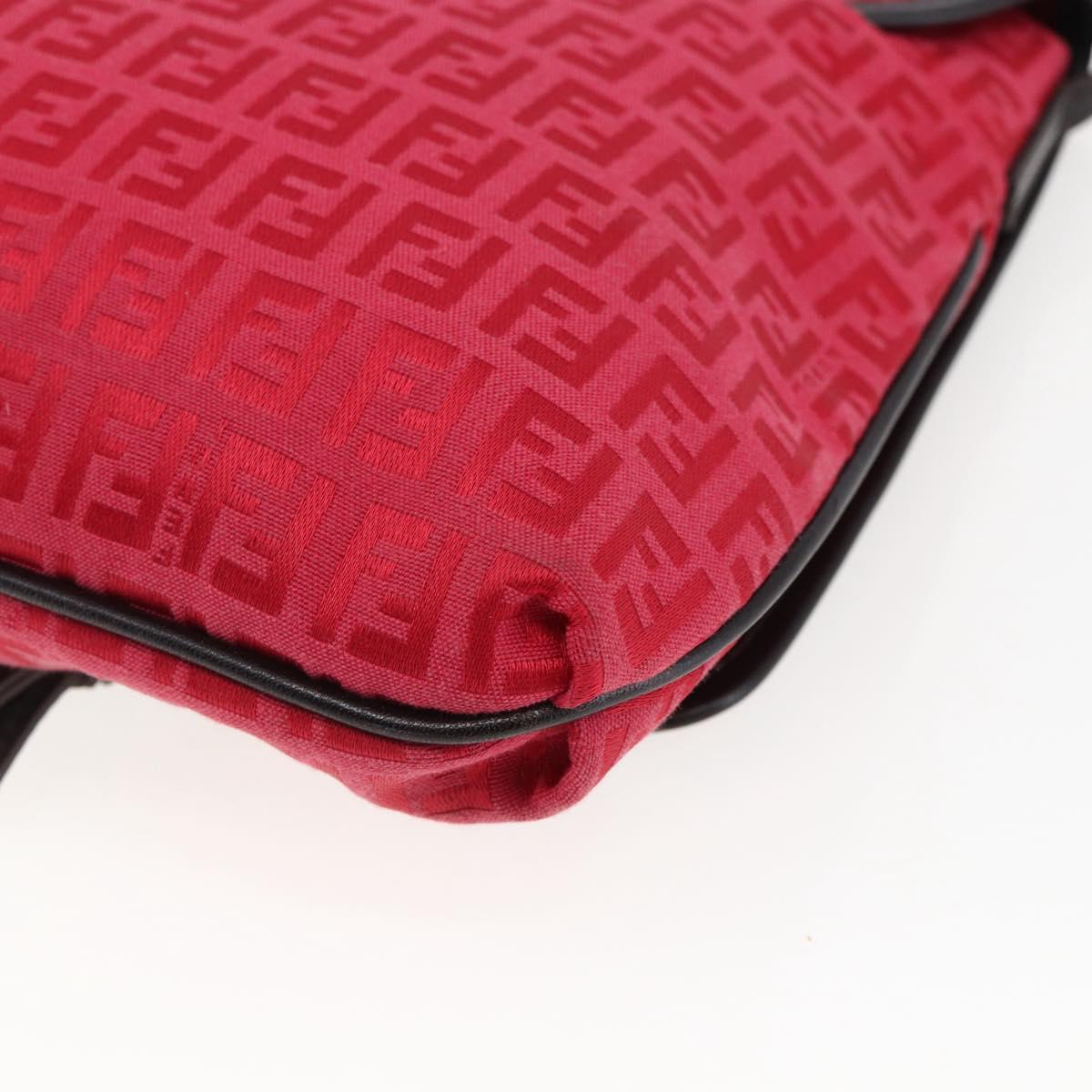 FENDI Zucchino Canvas Shoulder Bag Red Silver Auth 170824