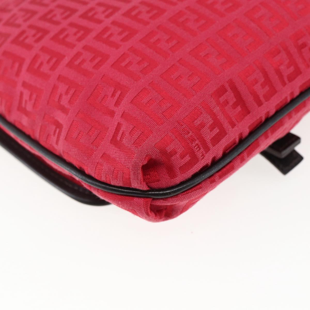 FENDI Zucchino Canvas Shoulder Bag Red Silver Auth 170824