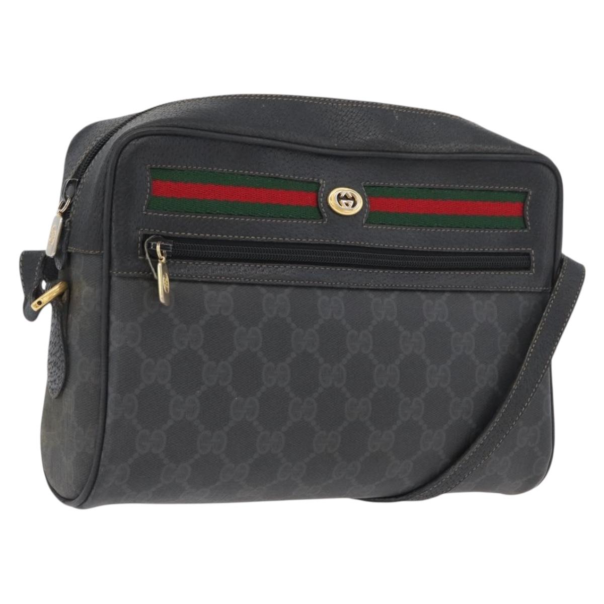 GUCCI GG Supreme Web Sherry Line Bag PVC Black Gold 72 02 088 Auth 170825A