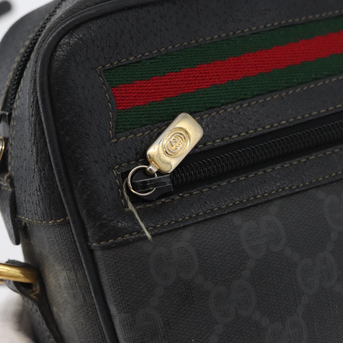 GUCCI GG Supreme Web Sherry Line Bag PVC Black Gold 72 02 088 Auth 170825A
