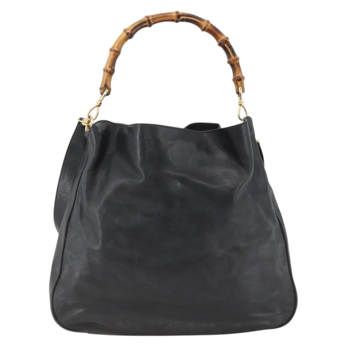 GUCCI Bamboo Shoulder Bag Leather 2way Black Gold 001 1781 1577 Auth 170828