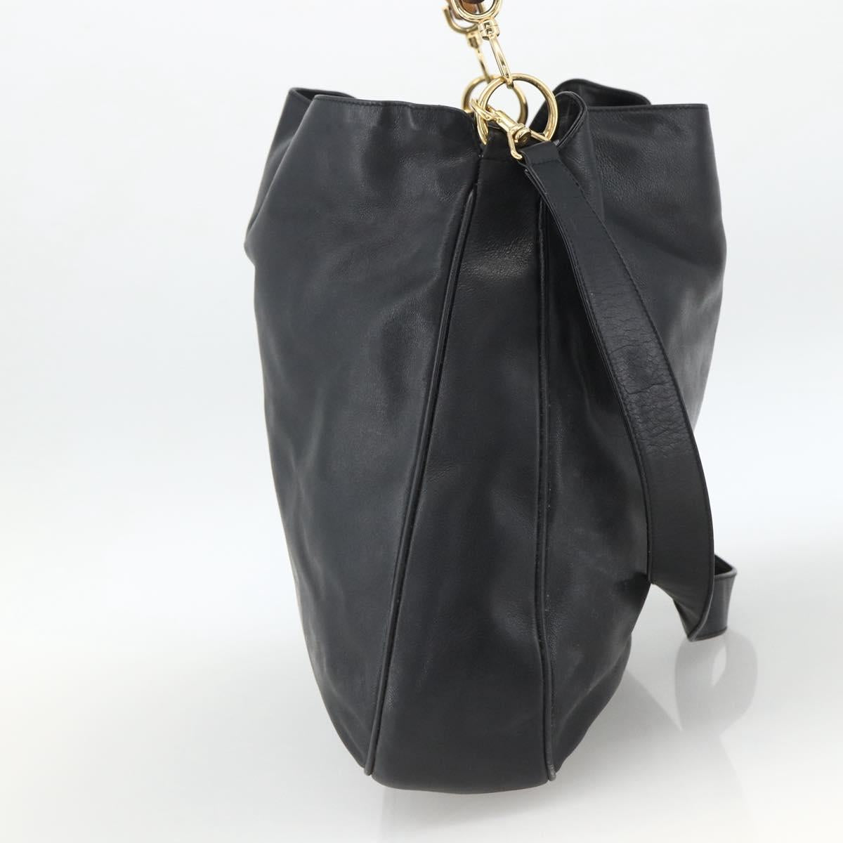 GUCCI Bamboo Shoulder Bag Leather 2way Black Gold 001 1781 1577 Auth 170828